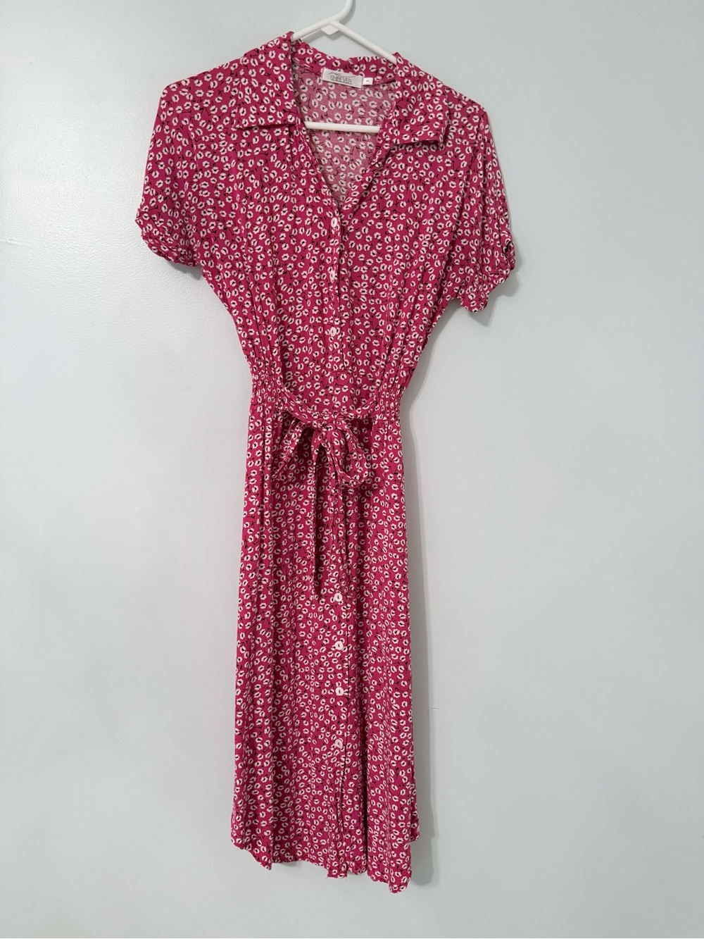 Tie-Waist red Floral Midi Dress